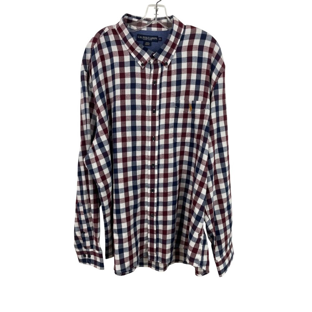 U.S. Polo Assn Mens Size 3XL Long Sleeve Button Down Plaid Flannel Shirt